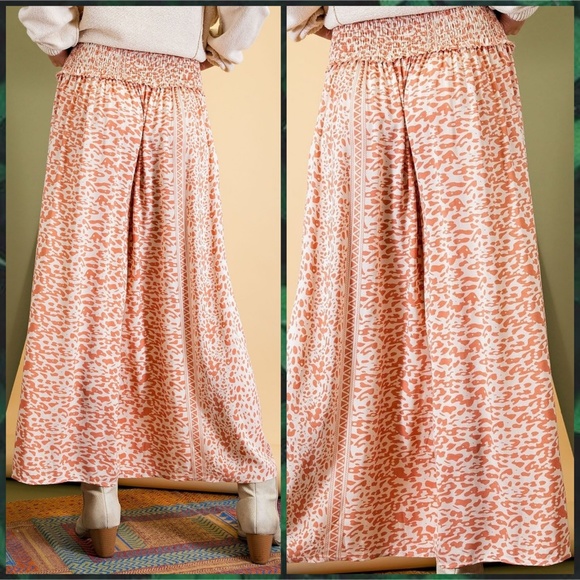 easel Pants & Jumpsuits Easel Its A Special Day Smocked Waist Wide Leg Pleated Flowy Palazzo